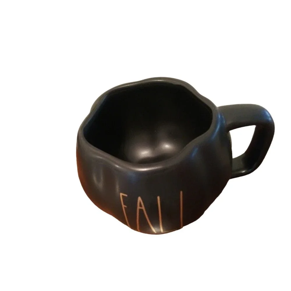 Rae Dunn 'FALL' Black Pumpkin Shaped Coffee Mug Tea Cup Gold Font NW… - Picture 7 of 8